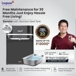 Livpure Sereno-SS Water Purifier | RO+UV+UF+Copper+Mineral | 2.5 Year No Service Cost- Filters Included | 5.5 L Stainless Steel Tank