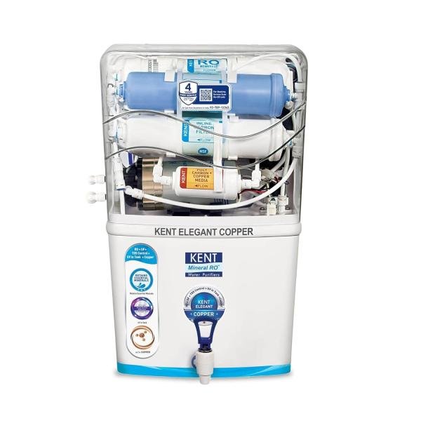 KENT Elegant Copper 8 L RO + UV + UF + TDS Control + UV in Tank + Copper Water Purifier (White)