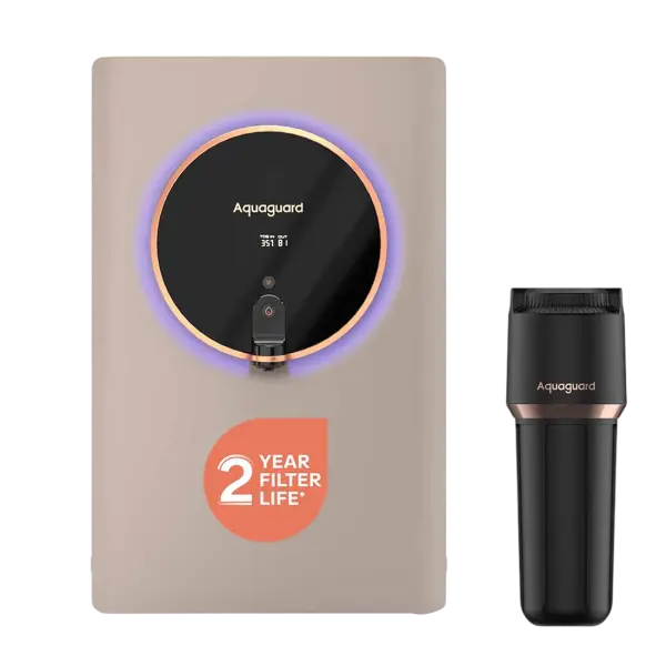 Aquaguard Aspire Lumino Beige 2X RO+UV Active Copper Alkaline Stainless Steel WQI Water Purifier | 2 Year Filter Life | With Mega Sediment Filter