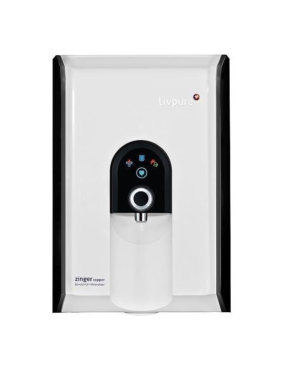 Livpure Zinger copper RO saves 87% Water RO+In Tank UV+UF+Mineraliser, 6.5 L Tank, 15 LPH Water Purifier for home, (White)