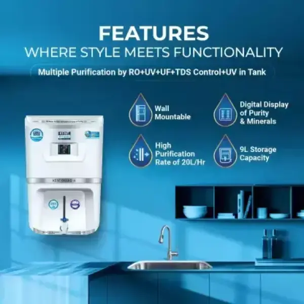 KENT Grand Star RO Water Purifier | 4 Years Free Service | Multiple Purification Process | RO + UV + UF + TDS Control + UV LED Tank | 9L Tank | 20 LP