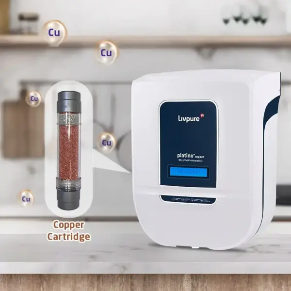 Livpure Platino+ copper with 87% Water Savings (HR Tech), Feather Touch Display, Copper+RO+In-Tank UV+UF+Mineraliser+Auto Flush, 8.5 L tank,