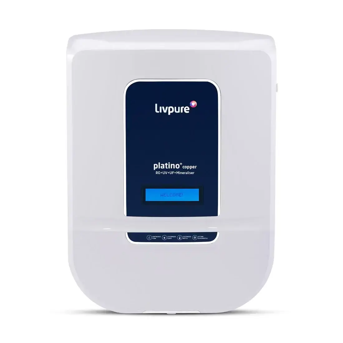 Livpure Platino+ copper with 87% Water Savings (HR Tech), Feather Touch Display, Copper+RO+In-Tank UV+UF+Mineraliser+Auto Flush, 8.5 L tank,